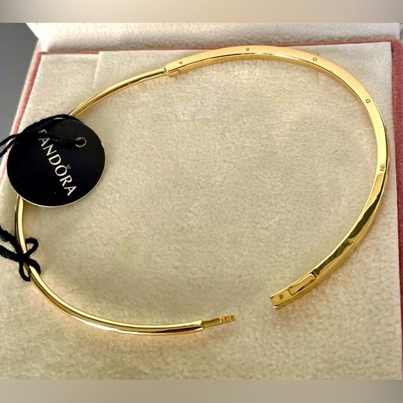❌SOLD❌New Pandora Signature 14k Solid Gold I-D Bangle Bracelet 552227C00 Size 2 - Picture 6 of 9